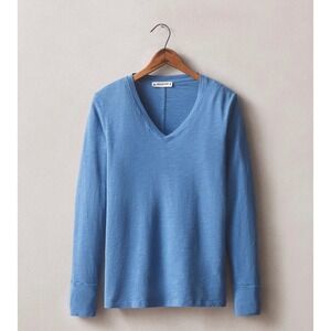 NWOT American Giant Womens Premium Slub Long Sleeve V-Neck T-Shirt Top L Blue